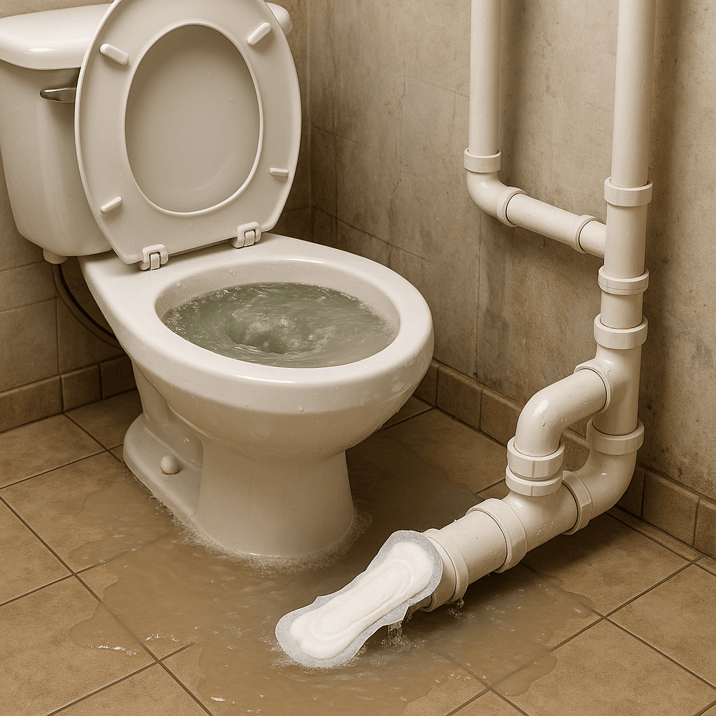 what happens if you flush a pad down the toilet