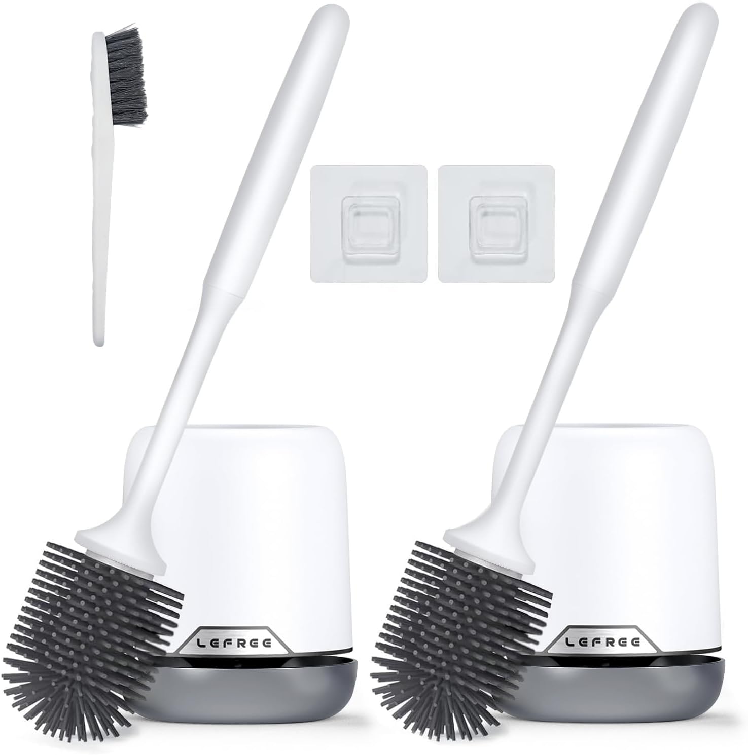 Lefree 2 Pack Silicone Toilet Brush Set with Ventilated Holder