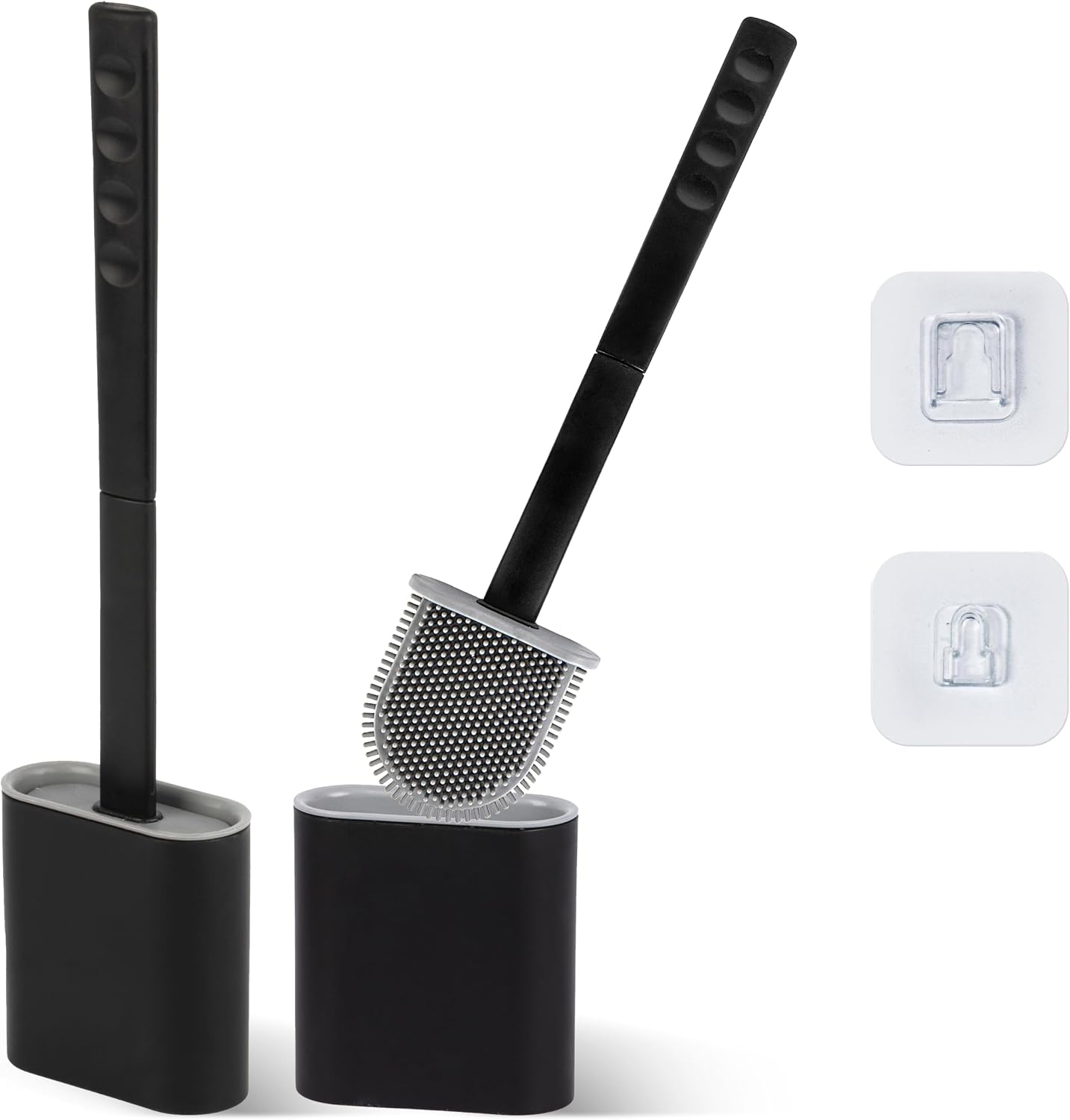 We Art Leaves Modern Minimalist Silicone Black Toilet Brush with Holder