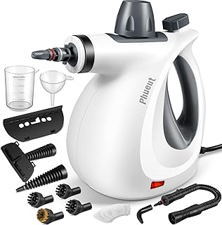 Phueut Pressurized Handheld Multi-Surface Natural Steam Cleaner with 12 pcs Accessories, Multi-Purpose Steamer for Home Use, Steamer for Cleaning Floor, Upholstery, Grout and Car (Grey)