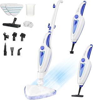 Aspiron 12-in-1 Steam Mop, 1500W Detachable Handheld Steam Cleaner | Fast 15s Heat-Up, 2 Dirt Grip Pads, Removes 99.99% Stubborn Stains for Hardwood Floors, Windows, Tiles, Furniture, Sapphire